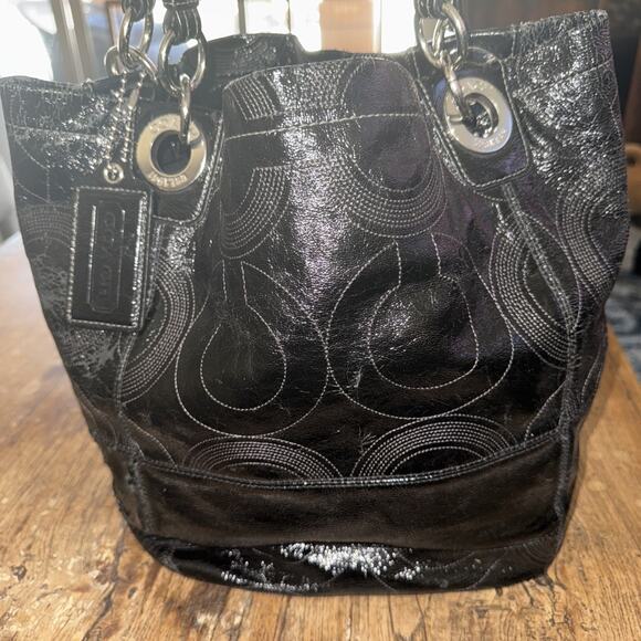 Vintage monogrammed Coach Black patent Leather tote bag purse - Picture 1 of 8